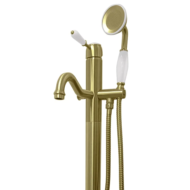 Lancaster Traditional Brushed Brass Single Lever Freestanding Bath Shower Mixer 5 Lancaster Traditional Brushed Brass Single Lever Freestanding Bath Shower Mixer - Image 3