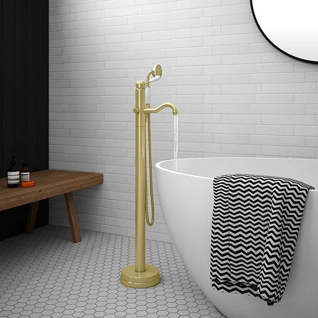 Lancaster Traditional Brushed Brass Single Lever Freestanding Bath Shower Mixer 4 Lancaster Traditional Brushed Brass Single Lever Freestanding Bath Shower Mixer - Image 2