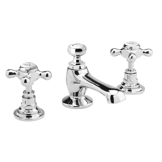 Old London - Chrome Edwardian 3 Tap Hole Basin Mixer With Pop-up Waste 3 Old London - Chrome Edwardian 3 Tap Hole Basin Mixer With Pop-up Waste