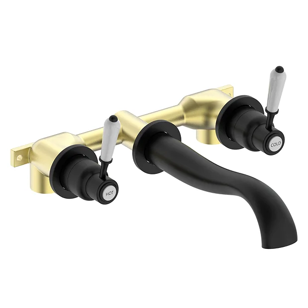 Lancaster Traditional Matt Black Wall Mounted Lever Basin Mixer Tap 3 Lancaster Traditional Matt Black Wall Mounted Lever Basin Mixer Tap