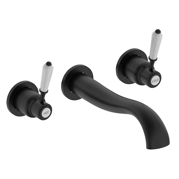 Lancaster Traditional Matt Black Wall Mounted Lever Basin Mixer Tap 4 Lancaster Traditional Matt Black Wall Mounted Lever Basin Mixer Tap - Image 2