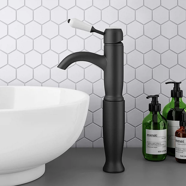 Lancaster Traditional Matt Black Tall Mono Basin Mixer Tap 4 Lancaster Traditional Matt Black Tall Mono Basin Mixer Tap - Image 2