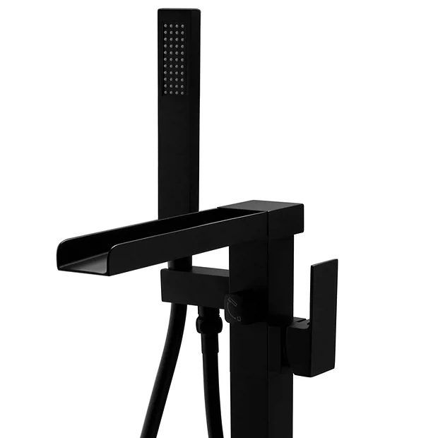 Monza Matt Black Waterfall Floor Mounted Freestanding Bath Shower Mixer 3 Monza Matt Black Waterfall Floor Mounted Freestanding Bath Shower Mixer