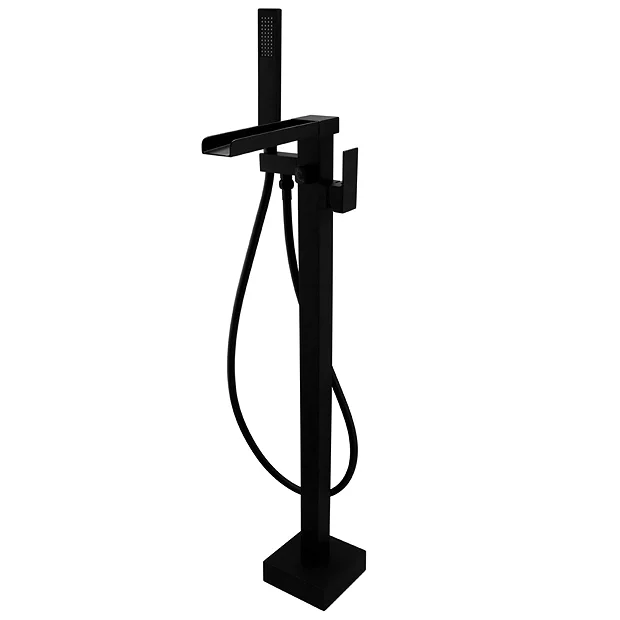 Monza Matt Black Waterfall Floor Mounted Freestanding Bath Shower Mixer 4 Monza Matt Black Waterfall Floor Mounted Freestanding Bath Shower Mixer - Image 2