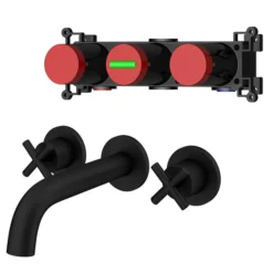 Pablo Matt Black Crosshead 3TH Basin Mixer Tap -Roc Bathroom Furni Store pab14blk d2