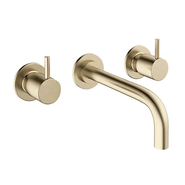 Crosswater MPRO Wall Mounted 3 Hole Set Basin Mixer - Brushed Brass 4 Crosswater MPRO Wall Mounted 3 Hole Set Basin Mixer - Brushed Brass - Image 2