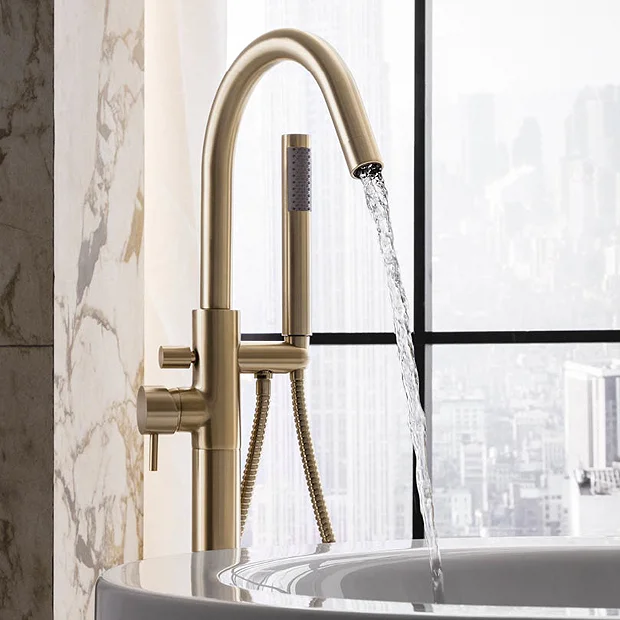Crosswater MPRO Floor Mounted Freestanding Bath Shower Mixer - Brushed Brass 5 Crosswater MPRO Floor Mounted Freestanding Bath Shower Mixer - Brushed Brass - Image 3
