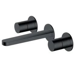 RAK Petit Round Wall Mounted 3 Hole Basin Mixer Matt Black