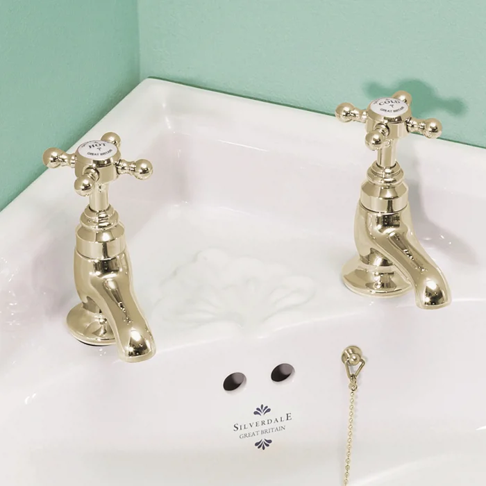 Silverdale Victorian Cloakroom Basin Pillar Taps Gold 3 Silverdale Victorian Cloakroom Basin Pillar Taps Gold