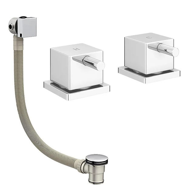 Milan Deck Bath Side Valves With Square Freeflow Bath Filler 3 Milan Deck Bath Side Valves With Square Freeflow Bath Filler