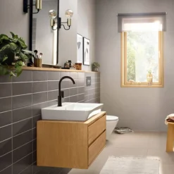 Hansgrohe Rebris E Single Lever Basin Mixer 210 With Swivel Spout And Pop Up Waste - Matt Black -Roc Bathroom Furni Store squarelever l2