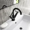 Hudson Reed Tec Lever Mono Basin Mixer Tap Inc. Swivel Spout & Waste - Matt Black -Roc Bathroom Furni Store tel415aa