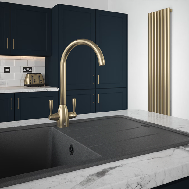 The Tap Factory Brushed Brass Vibrance Duo Kitchen Mixer Tap 3 The Tap Factory Brushed Brass Vibrance Duo Kitchen Mixer Tap