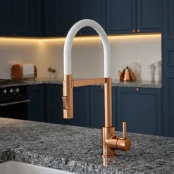 The Tap Factory Vibrance Tube Brushed Copper Kitchen Tap With Spray Function