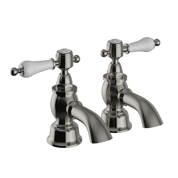 Heritage Glastonbury Bath Pillar Taps - Brushed Nickel 3 Heritage Glastonbury Bath Pillar Taps - Brushed Nickel