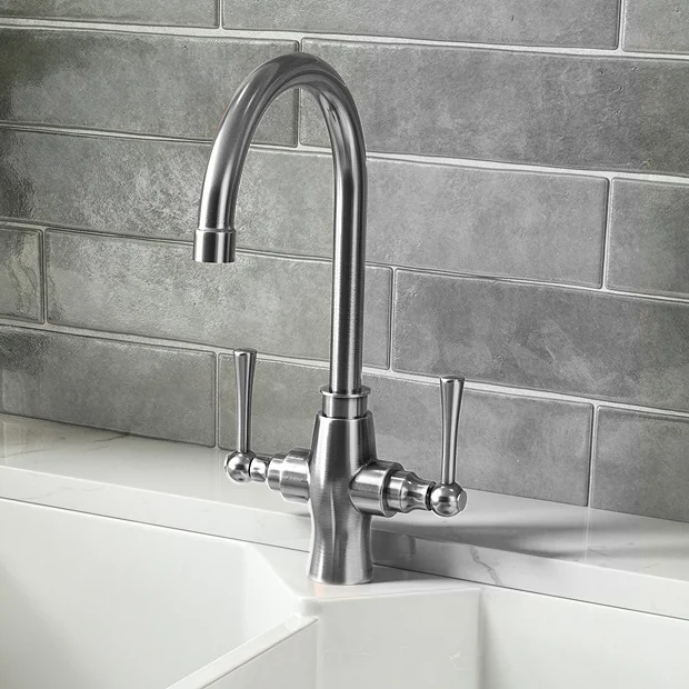 Trafalgar Brushed Nickel Dual Lever Kitchen Mixer Tap 4 Trafalgar Brushed Nickel Dual Lever Kitchen Mixer Tap - Image 2