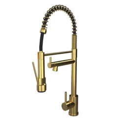 Venice Modern Kitchen Mixer Tap With Swivel Spout & Directional Spray - Brushed Brass