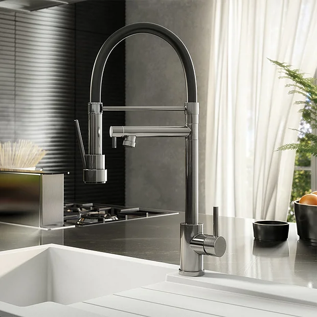 Venice Brushed Steel Kitchen Sink Mixer With Smooth Rubber Hose And Flexi Spray 4 Venice Brushed Steel Kitchen Sink Mixer With Smooth Rubber Hose And Flexi Spray - Image 2