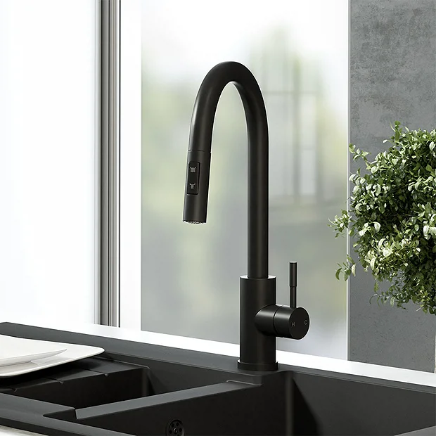 Venice Matt Black Kitchen Sink Mixer With Pull-Out Hose And Spray Head 4 Venice Matt Black Kitchen Sink Mixer With Pull-Out Hose And Spray Head - Image 2