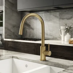 Venice Brushed Brass Kitchen Sink Mixer With Concealed Pull Out Hose And Spray Head -Roc Bathroom Furni Store vnksm459