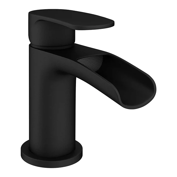 Valencia Matt Black Waterfall Basin Mixer Tap + Waste 4 Valencia Matt Black Waterfall Basin Mixer Tap + Waste - Image 2