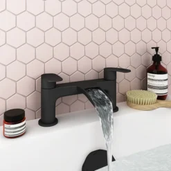 Valencia Matt Black Waterfall Bath Filler -Roc Bathroom Furni Store vwft2blk d1n
